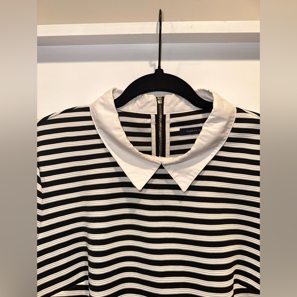 EUC Tommy Hilfiger Size Large Striped Black and White Collar Dress - Picture 5 of 11
